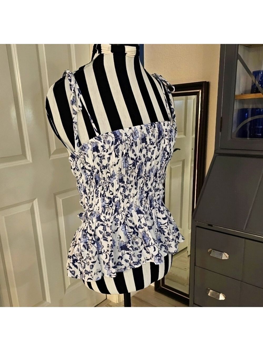 Paper Crane Blue and White Summer Top NWT